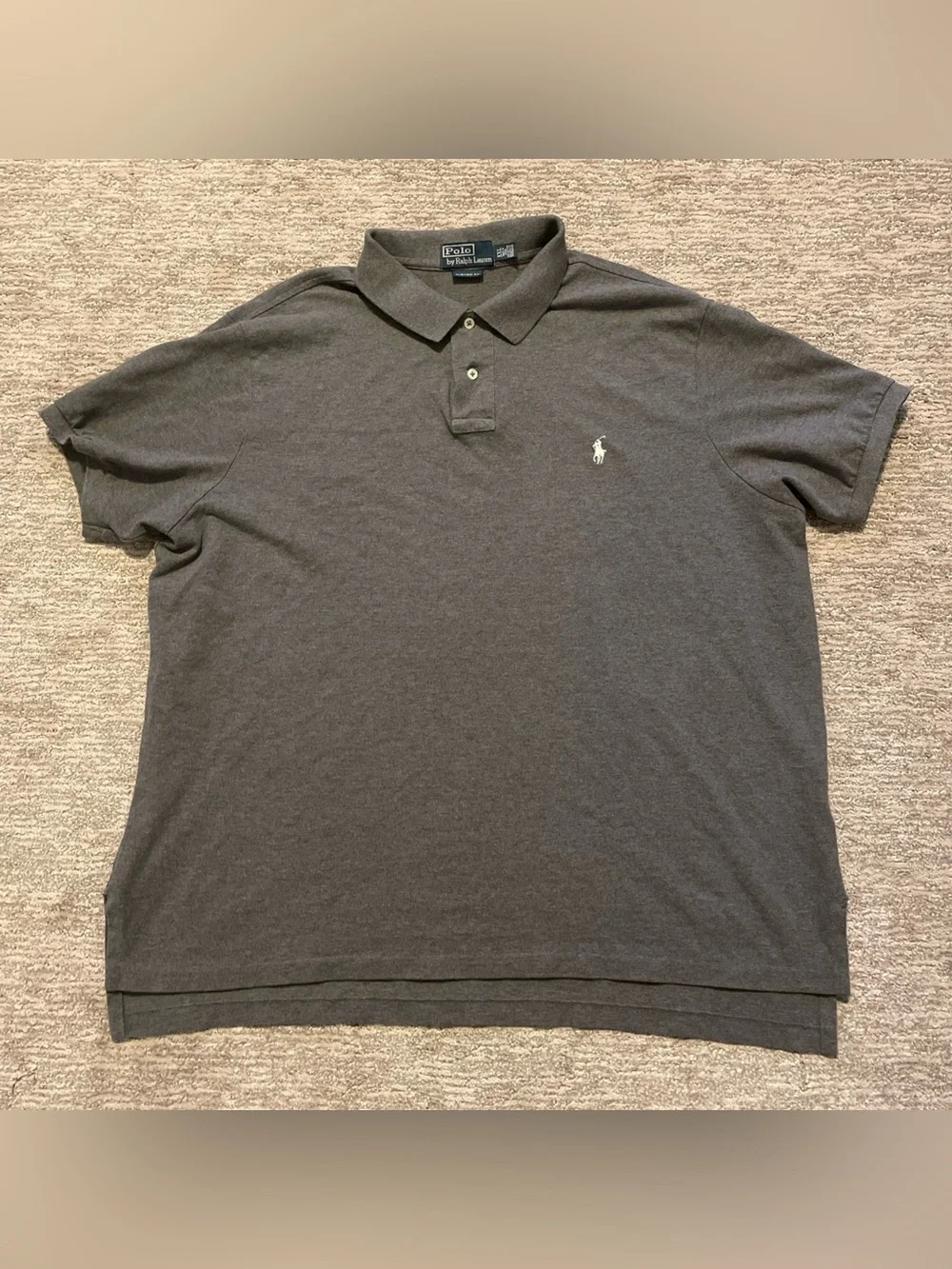 Vintage Polo Ralph Lauren Custom Fit Mens XXL Gray Cotton Polo Shirt White Pony